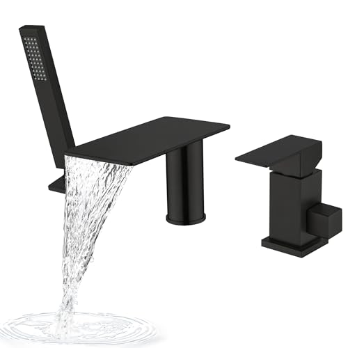 Grifería para bañera de montaje en cubierta GUOYINDONG con ducha de mano y acabado en negro mate miniatura 1
