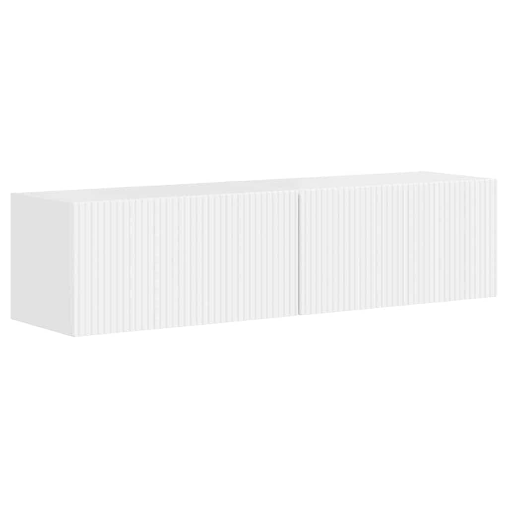 Meuble TV flottant blanc pour cacher les câbles et ranger vos appareils multimédia de salon