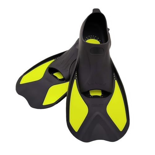 ENEN Aletas de Natación Cortas Ajustables para Piscina, Talla 34-45 Aletas de Entrenamiento Silicona para Niños et Adulto Unisex para Piscina, Snorkel, Entrenamiento (L(42-43),801 Amarillo)