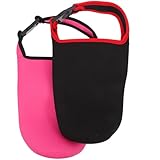 HOMOBABE 2 Piezas Funda Neopreno para Botella de Agua Bolsa Portabotellas con Correa Antideslizante y Resistente para Gimnasio y Aire de Negro con Rojo Rosa
