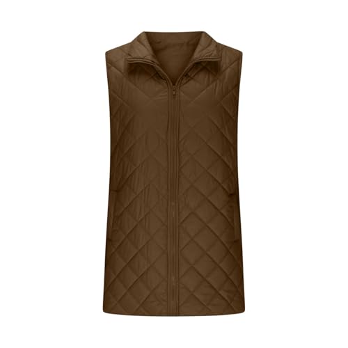 XOGWVJ Fuzzy Vest Women Long Puffer Vest Women Quilted Sleeveless Winter Coat Zip Up Mid Length Warm Jacket with Pockets Casual Fall Outerwear Brown L - image 7