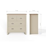 GFW Lancaster Wooden 4 Drawer Chest With Steel Cup Handle & 37.7 Litre Drawers, Modern Bedroom Furniture Chest Of Drawers Storage Unit, Contrast Oak Top, Cream D-35 x W-79 x H-81cm - Image 3