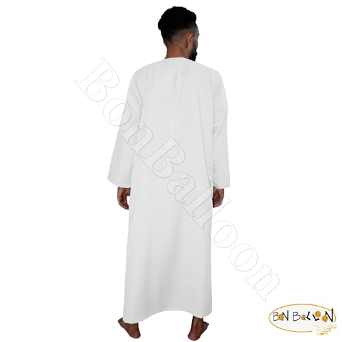 White Thoub Saudi UAE Mens Desert Style Men Thobe Jilbab Galabeya Jelbab Abaya Robe Daffah Dishdasha Islamic Kaftan Juba Islam Arab Jalabiya Middle East Modest Clothing (60")3