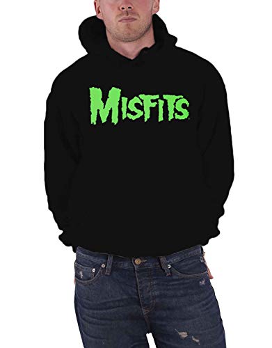 Misfits Hoodie Glow Jurek Skull Logo Back print Official Mens Black Pullover M