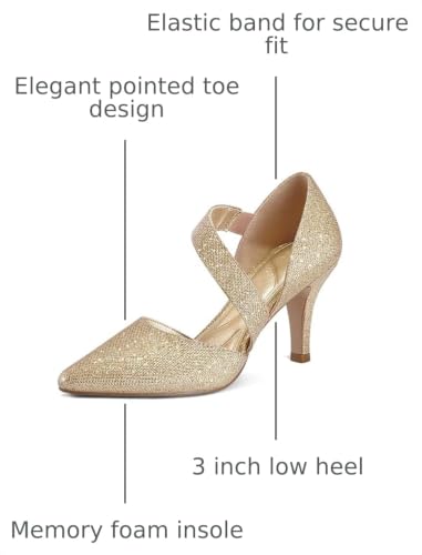 Image of mysoft Women's Pointed Toe Pumps Stiletto Heel Dress Shoes Wide Width | 3 Inch Stiletto Heel, Closed Toe, Wide Width, Elastic Strap, Comfortable, Daily, Wedding Party, Formal, Office Work Dressy