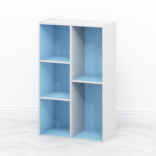 Image of Furinno TOMI TV Stand, 5-Cube Entertainment Center with Open Shelf, Reversible TV Console, for Living Room, Bedroom, Home Office, Light Blue