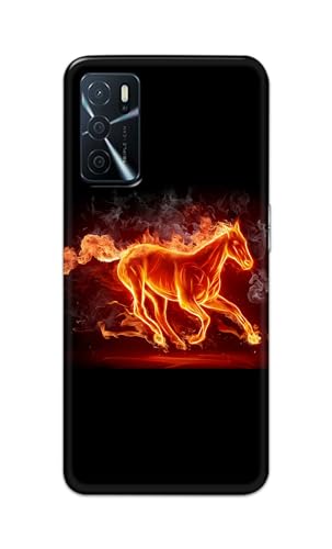 Image of Plastic Printfidaa Printed Hard Back Cover Case For Oppo A16 | Oppo A16S | Oppo A55 5G | Oppo A53S 5G | Oppo A54S Back Cover (Fiery Horse) -112, Multicolor