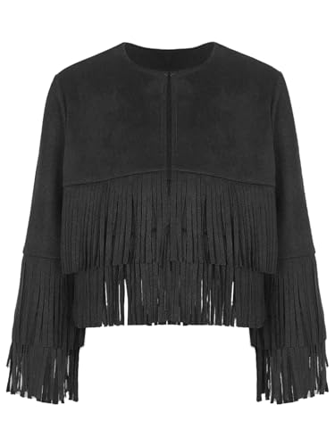 Girls Boys Western Cowboy Jacket Coat Long Sleeve Open Front Fringe Outerwear Vest Cowgirl Outfit3