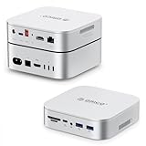 ORICO MiniRaid Dual-Bay M.2 NVMe/SATA SSD Enclosure with 10-In-1 Docking Station for Mac mini M4/M4 Pro, Raid 0/1/PM, USB C HUB with HDMI 4K@60Hz, 10Gbps, PD60W, SD/TF Card Slot, RJ45 for Creator-MR10