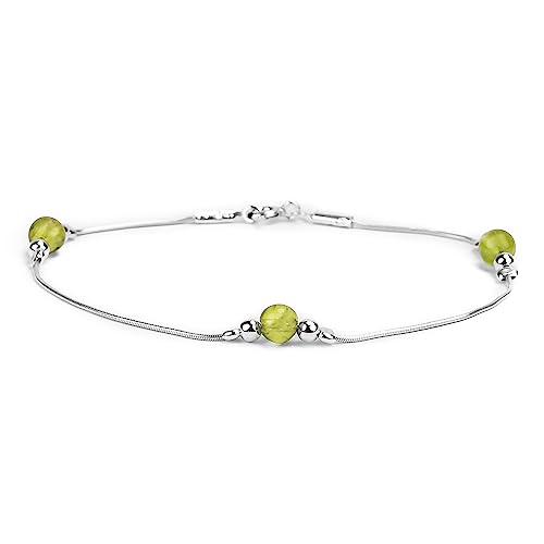 Image of HENRYKA 925 Sterling Silver & Peridot Gemstone Bracelet | Boho Style Snake Chain & Peridot Beaded Bracelet | Unique Summer Jewellery & Holiday Fashion Accessory for Teenage Girls & Women
