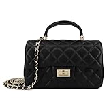 M-ioi-M Small Quilted Crossbody Bags for Women, Genuine Leather Shoulder Bags with Gold Chain Strap, Soft Lambskin Top Handle Flap Purses, Trendy Luxury Designer Lady Dressy Evening Handbags (Black)