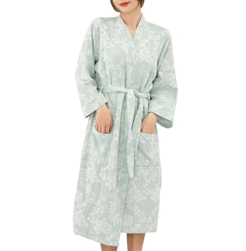 PRINCESS BRIDE Unisex Double Gauze Jacquard Breathable Soft Absorbent Bathrobe Steam Spa Yukata Home Nightgown