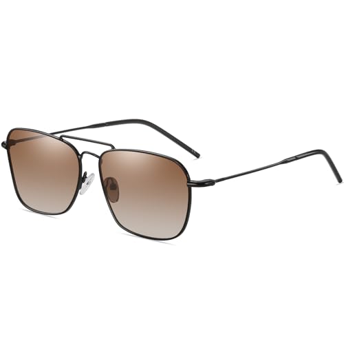 DUCO Reverse Lenses Square Sunglasses for Men Women,Retro Polarized Sun Glasses Classic Shades Double Bridge DC3046