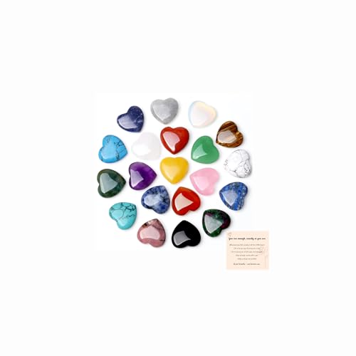 Image of 20PCS Crystals and Healing Gemstones Gem Stones Heart Crystal QINJIEJIE Natural Rose Quartz Pocket Amethyst Hearts Palm Stone Polished Crystal Set Bulk Chakra Reiki Good Luck Gifts for Women 0.8 inch