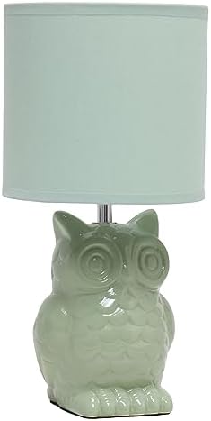 Simple Designs LT1136-SGE 12.8" Tall Contemporary Ceramic Owl Bedside Table Desk Lamp w Matching Fabric Shade for Decor, Bedroom, Nightstand, Living Room, Entryway, Kids' Room, Nursery, Sage Green