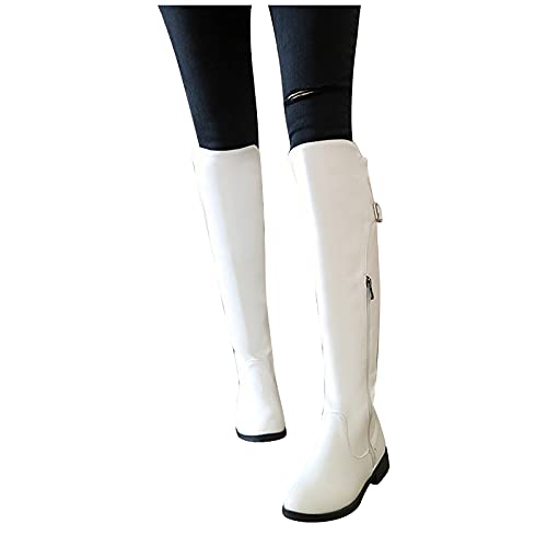 UULIKE Boots Femme Cuir Noir Bottine Femmes Plate Couleur Unie Bottes Hautes Femmes Chaussures à Bout Rond Confortable Plateforme Bottes Botte Haute Jusqu'au Genou Pas Cher Cover