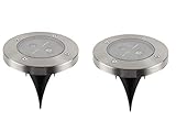 2er-Set LED Solarstrahler, Edelstahl, Dämmerungssensor, Erdspieß, IP44