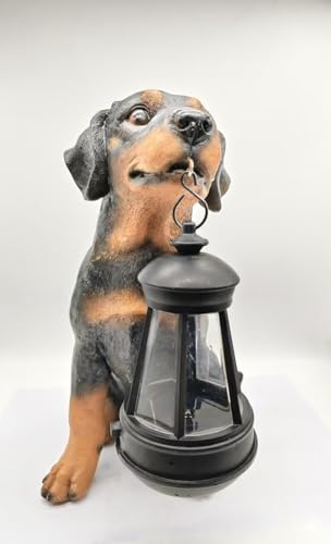 Yaoemei Garden Dog Statues Outdoor Decor, 10.6″ Solar Light Dog Statue with Lantern, Puppy Solar Dog Figurine Sculpture for Outdoor Gardens Patio, Lawn, Yard, Housewarming Ornament Gift