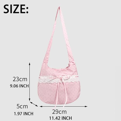 Bow Purse Polka Dot Crossbody Shoulder Bag Lace Trim Bow Bags Large Canvas Bowknot Handbag Cute Gifts for Women 7