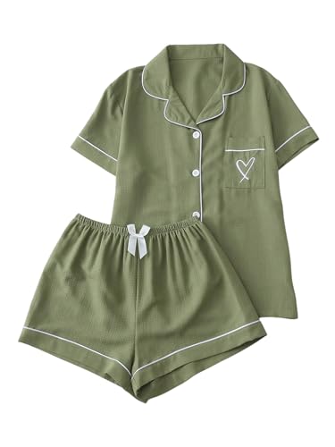 Image of Verdusa Pajamas For Women Set 2 Piece Summer Pajama Sets Cute Pjs Lounge Matching Button Shirt with Shorts
