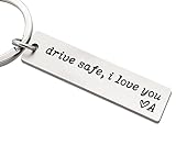 ZEARPT Drive Safe I Love You Keychain, Couples Initial Keychain, Stainless Steel Key Chain, for Husband, Boyfriend, Son, Him, Custom Initial Wedding Gifts (Initial A)
