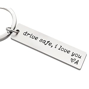 Drive Safe I Love You Keychain, A–Z Initial Engraved Stainless Steel Key Ring, Personalized Gift for Boyfriend, Husband & Family Members