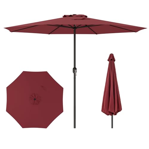 COSTWAY Sonnenschirm 350 cm, großer Gartenschirm mit Kurbel, Terrassenschirm mit 8 Rippen, Balkonschirm, Marktschirm für Garten, Balkon, Terrasse (Rot)