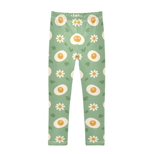 Green Eggs Daisies Hearts Girls Leggings Soft Stretch Workout Yoga Dance Pants for Kids Casual Tights