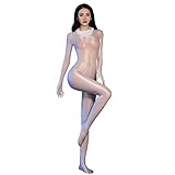 LESOYA Women's Sexy High Collar Shiny Glossy Full Bodystocking Ultrathin Smooth Bodysuit Catsuit with 5 Finger Gloves