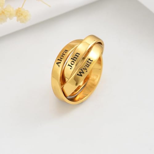 Custom Charlize Russian Ring for Women, Wife, Grandma Personalized Inscribed Intertwined Three Disc Name Ring Jewelry Gift for Mother’s Day, Christmas, Wedding3
