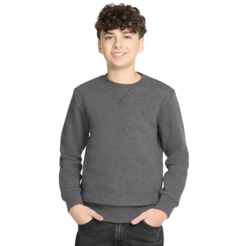 Calvin Klein Boys' Long Sleeve Logo Design French Terry Crewneck Tee (US, Alpha, X-Large, Regular, Grey)3