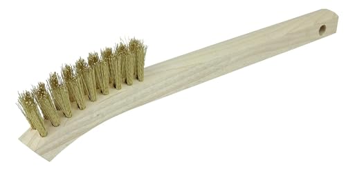 Image of Weiler 95014 Small Hand Wire Scratch Brush, Brass Fill, Wood Block, 2 x 9 Rows, Made in The USA (Pack of 36)