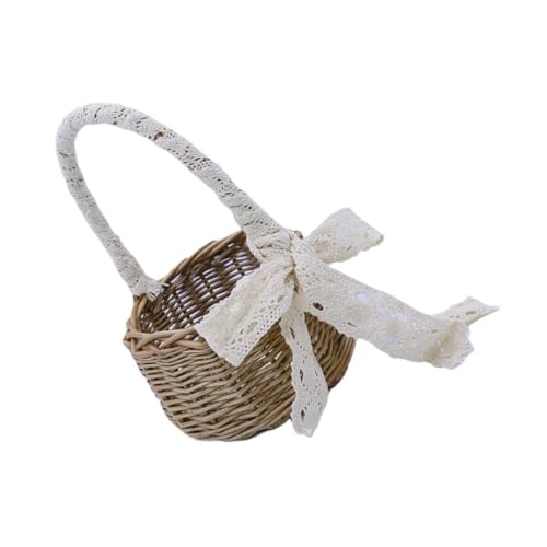 TOPPERFUN Handgewebter Weidenkorb 8.27X5.12X5.12 Zoll Blumenkorb Für Blumenmädchen Hochzeit Dekoration Mit Henkel Zur Aufbewahrung Frischer Und Getrockneter Blumen