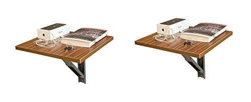 Image of Compal Wooden Wall Mounted Folding Coffee, Tea, Drop-Leaf Bed Side Table, Study Mini Table for Home, Living Room, Office Workstation Computer Side Desk, Trestle Desk (Walnut, Pack of 2)