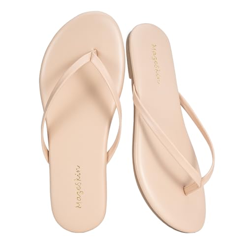 Image of mazeskin Women's Memory Foam Comfortable Flat Thong Sandals Dressy Summer Beach Leather Slide Flip Flops