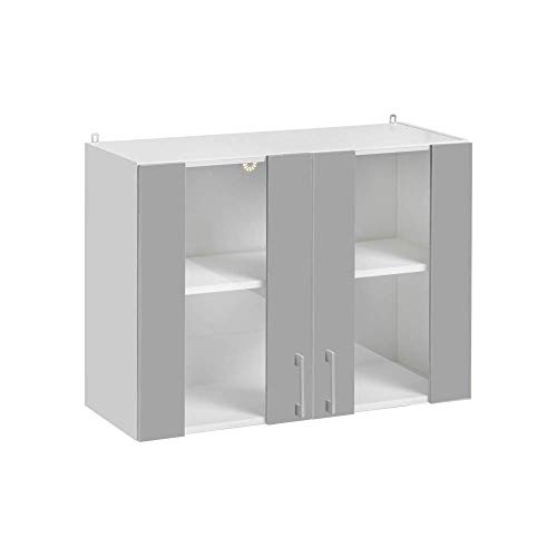 Cuisineandcie - Meuble Haut de Cuisine Eco Gris Brillant 2 Portes vitrées L 80 cm