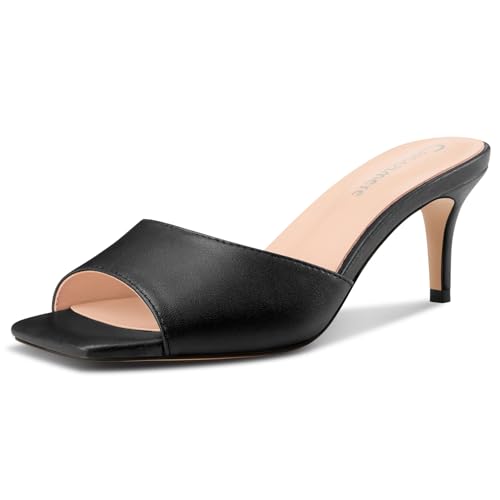 Castamere Women's Heeled Sandals Square Open Toe Kitten Heels Slip On Mules Casual Party Dress Shoes 2.6 Inches Heels