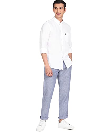 Image of U.S. Polo ASSN. Men's Solid Linen Tailored Fit Button Down Casual Shirt