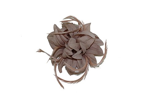 GIZZY® Ladies Taupe Petals and Feathers Fascinator on Hair Clip & Brooch Pin., One Size