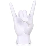 QIANLING 7.7' White Resin Rock On Hand Gesture Statue - Rock Culture Music Lovers' Decorative Tabletop Sculpture for Bookshelf, Desk & Mantel Decor in Home or Office, Modern Symbolic Figurine