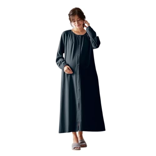 [ベルメゾン] マタニティパジャマ 授乳対応 2WAY 綿素材 長袖 ギャザー 前開き ワンピース ロンパース ルームウェア パジャマ 産前 産後 スミクロ マタニティM～Lのサムネイル