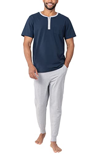 PajamaGram Mens Lightweight Jogger Pants Pajama Set - 100% Cotton PJ Sets for Men, Long Sleeve Men's Sleepwear - Men PJ Set