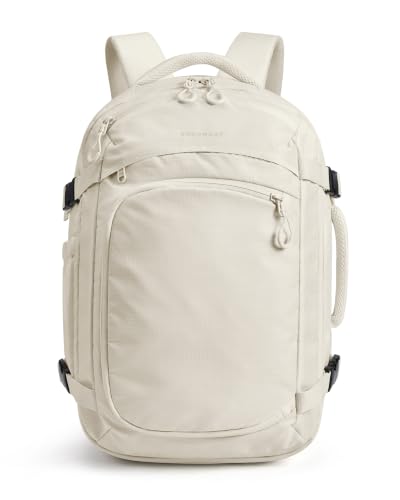 BAGSAMRT 35L Travel Backpack for Men Women, 17-In Carry on Backpack, Beige