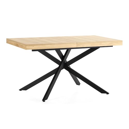 HOMN LIVING Mesa de Comedor Extensible Palermo Color Roble, 140-180 cm (Largo) 80 cm (Profundidad) 75 cm (Altura)