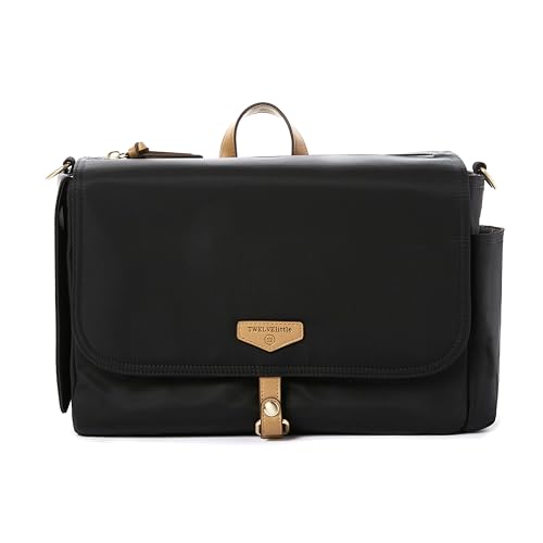 Image of TWELVElittle On-The-Go Stroller Caddy 3.0 - Travel Style Diaper Bag, Messenger Diaper Bag, Includes Stroller Clips and Changing Pad - Black Tan