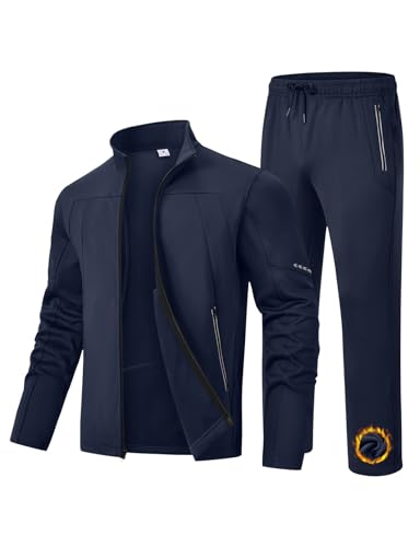Listado de Chándales para Hombre - solo los mejores. 42 TBMPOY - Chándal para hombre de 2 piezas, atlético, deportivo, casual, con cierre completa, para correr, Azul oscuro, Large