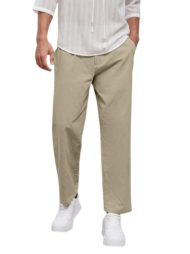 Image of Aahwan Khaki Solid Men's Regular Fit Cotton Slant Pocket Straight Leg Pants