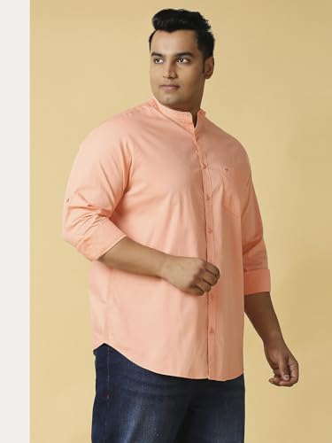 Image of Thomas Scott Mens | Full Sleeve | Solid Plain Color | Regular Fit | Plus Size | 100% Cotton | Mandarin Collar | Casual | Shirt