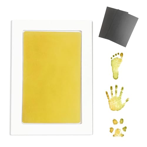 Inkless Large Clean Touch Ink Pad Kit for Baby Footprint, Handprint & Pet Paw Print - No Ink Mess, Baby Safe, One Time Use, Includes 2 Cardstocks (Clean-Touch - Gold)