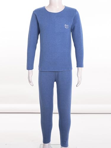 Boys Girls Thermal Underwear Long Johns Set Base Layer Long Sleeve T-Shirt Tops with Elastic Waist Bottoms Set3